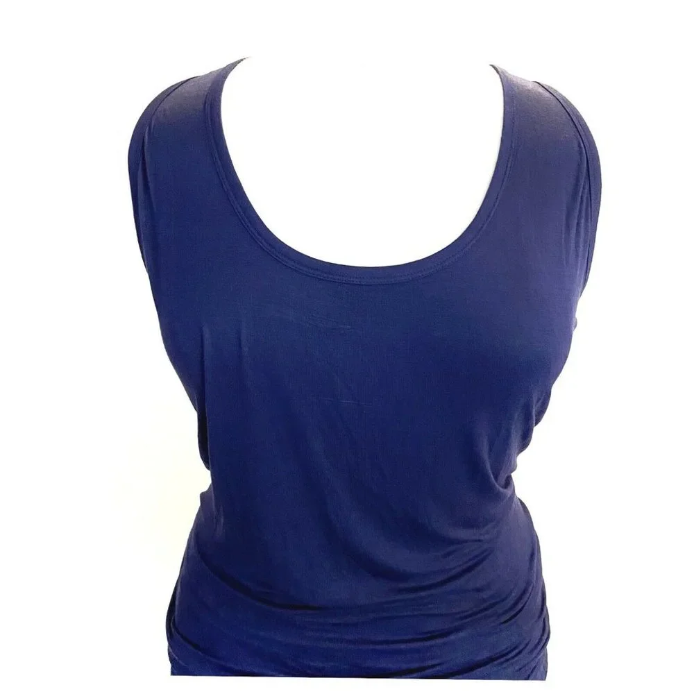 Venus Sleeveless Racerback Scoop Neck Ruched Oxford Blue Knit Maxi Dress Size 3X - Picture 2 of 7